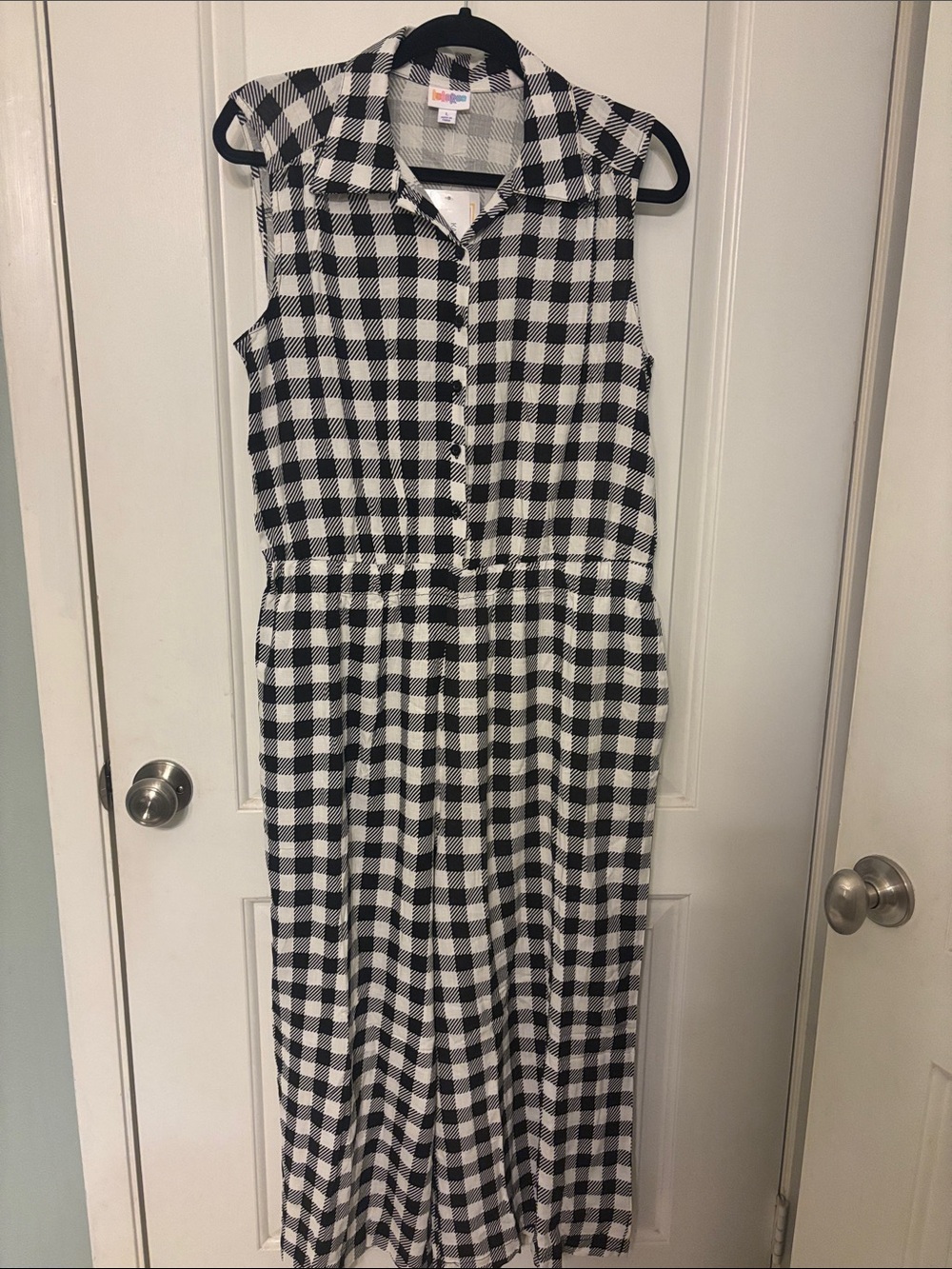 LuLaRoe Kathy Sleeveless Black & White Gingham Romper